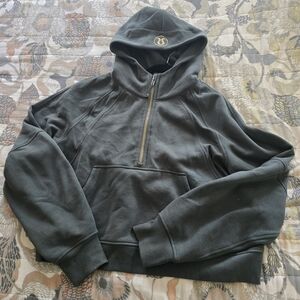 Lululemon Half-Zip Oversized Scuba in Dark Forest w/ Gold Accents